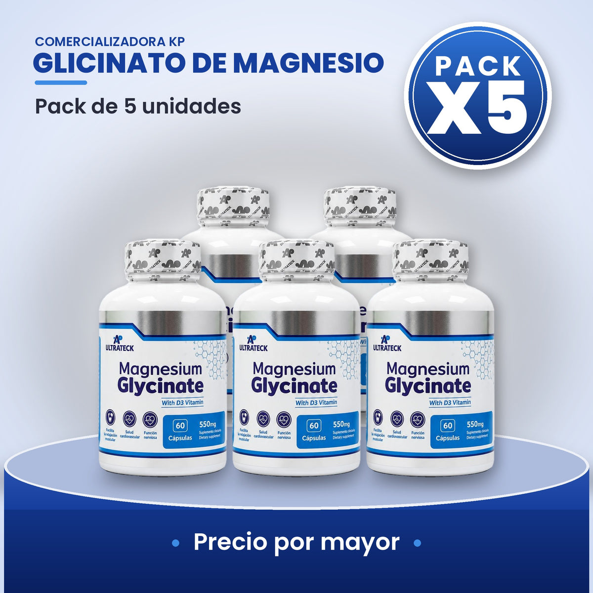 Glicinato de Magnesio Por Mayor pack X5